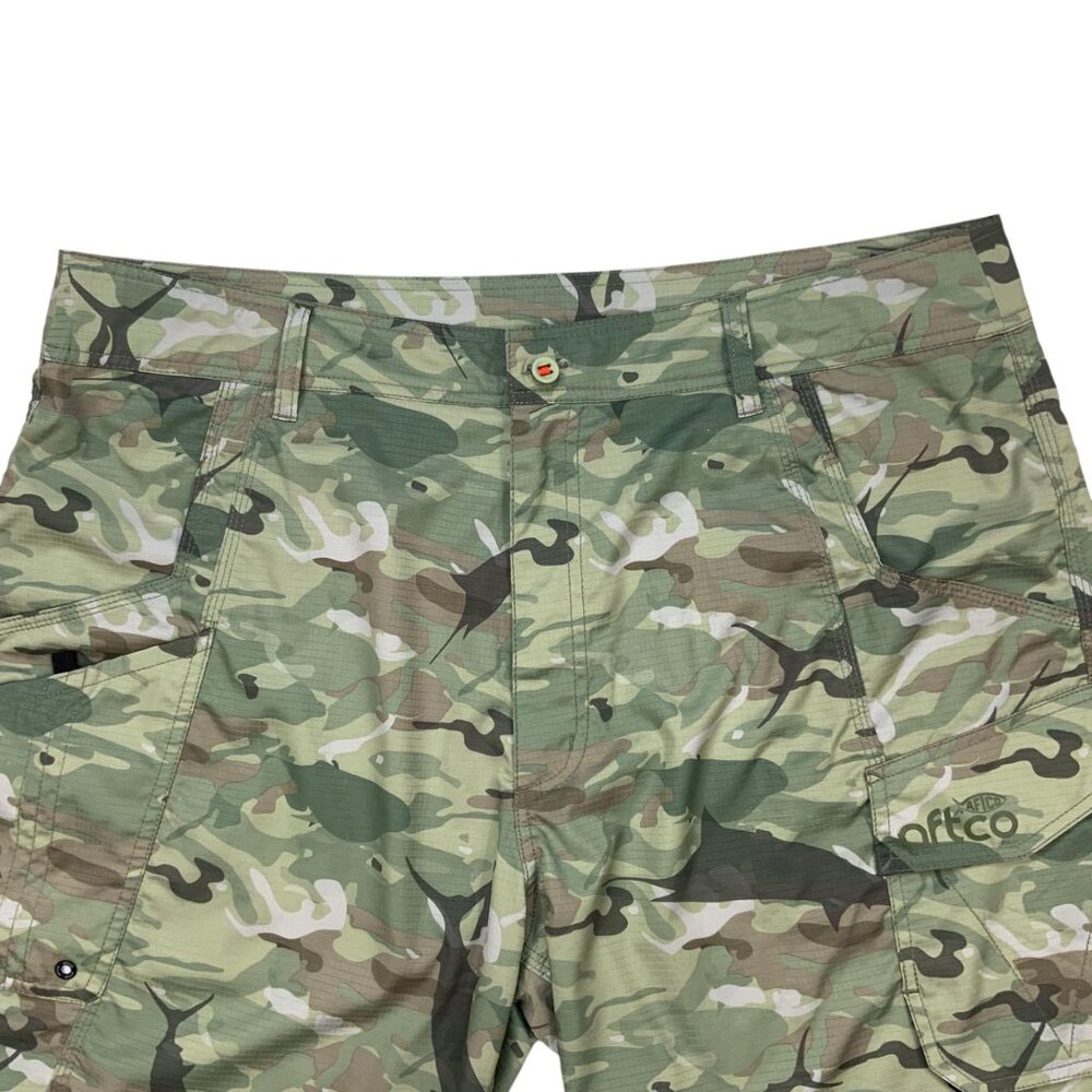 AFTCO Tactical Fishing Cargo Short 40 Green Camouflage - Picture 7 of 12